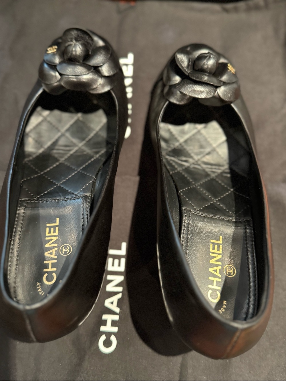 Authentic Chanel Black Leather Camellia Block Heel Pumps – Size 38C - Picture 10 of 15